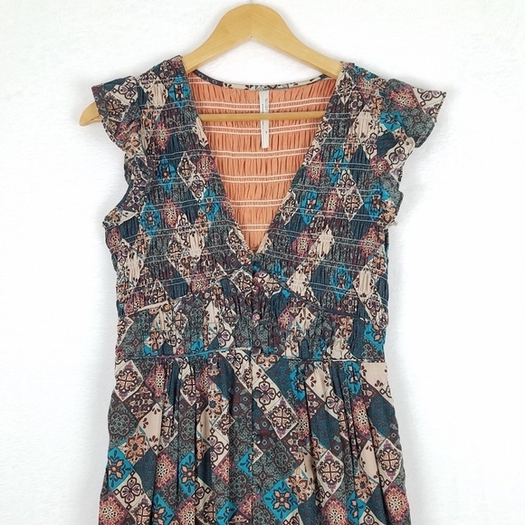 Anthropologie Ruffle Smocked Teired Button Front Cotton Midi Dress XS - Picture 7 of 15